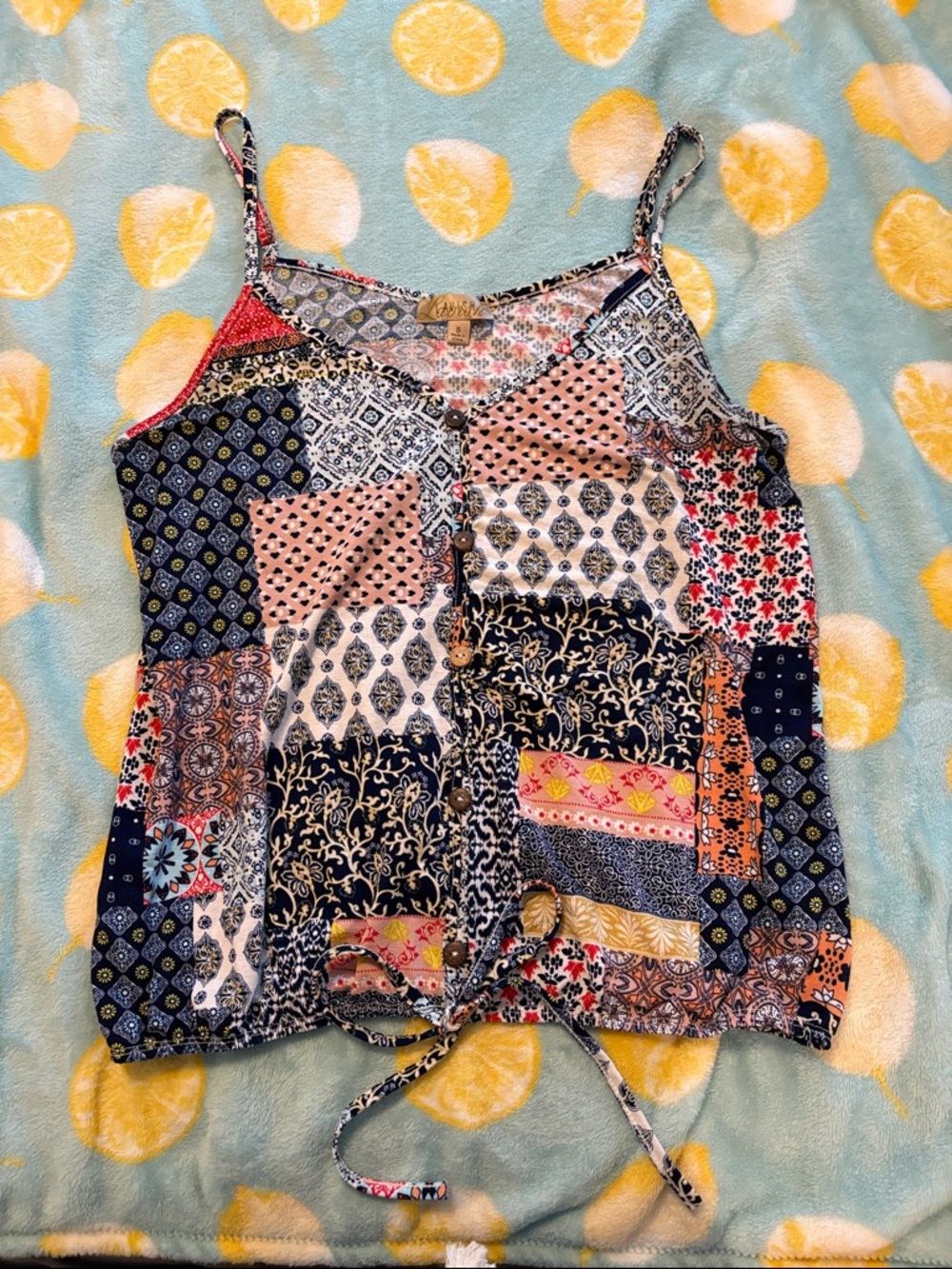 Lavish Multi-Color Patchwork Tie-Hem Cami